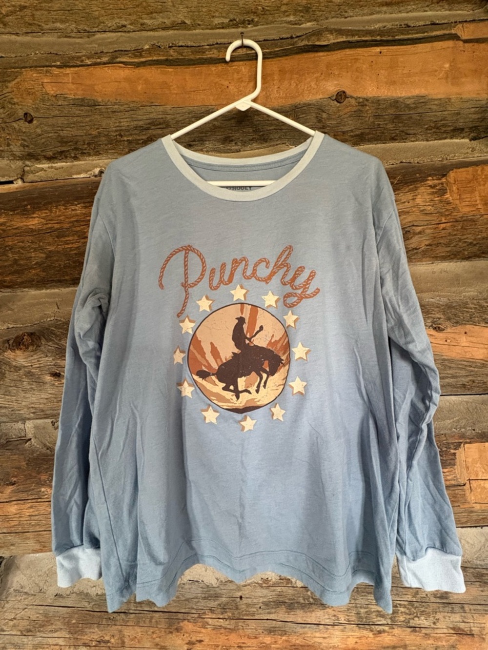 Hooey Light Blue Long Sleeve Tee with Tan & Brown Rodeo Graphic